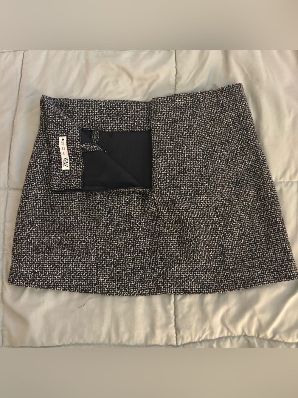Zara Black & White Tweed-Effect Mini Skirt